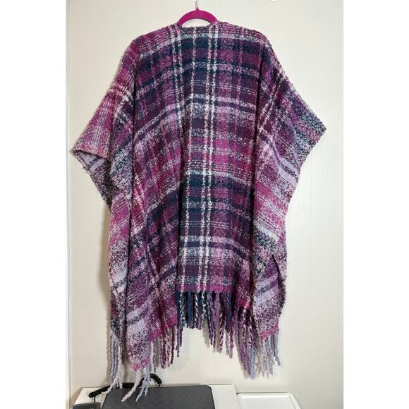 Woolrich Plaid Ultra Soft Cozy Blanket Wrap Shawl Poncho Purple One Size - Picture 4 of 5